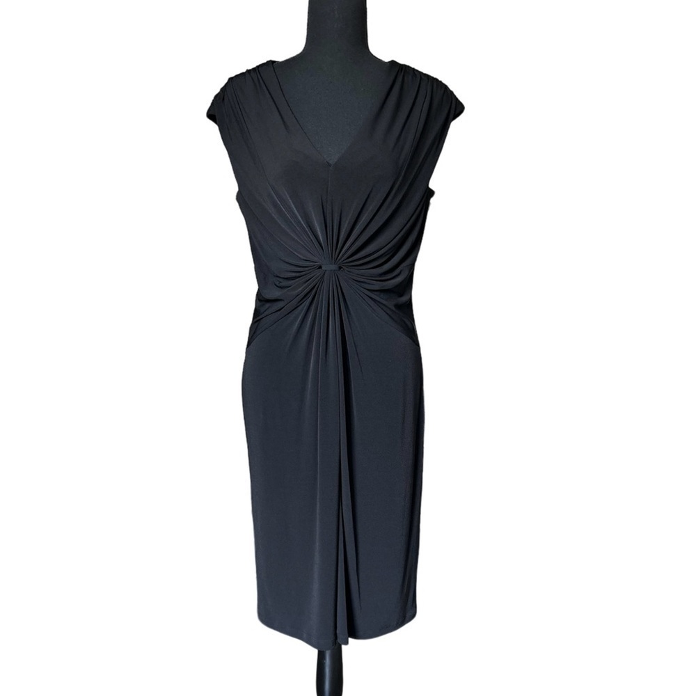 MARVIN RICHARDS Women's Black V Neck Polyester Cocktail Career Dress Size 10 - Picture 2 of 12